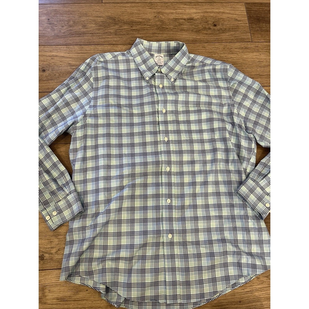 Brook‎ Brothers Regent Shirt Mens XL Green Purple Plaid 100% Cotton Long Sleeve
